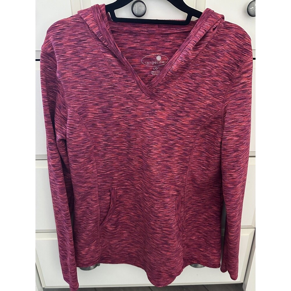 Tangerine Womens Large Hoodie Pullover Pink Purple Space Dye Activewear L Pocket